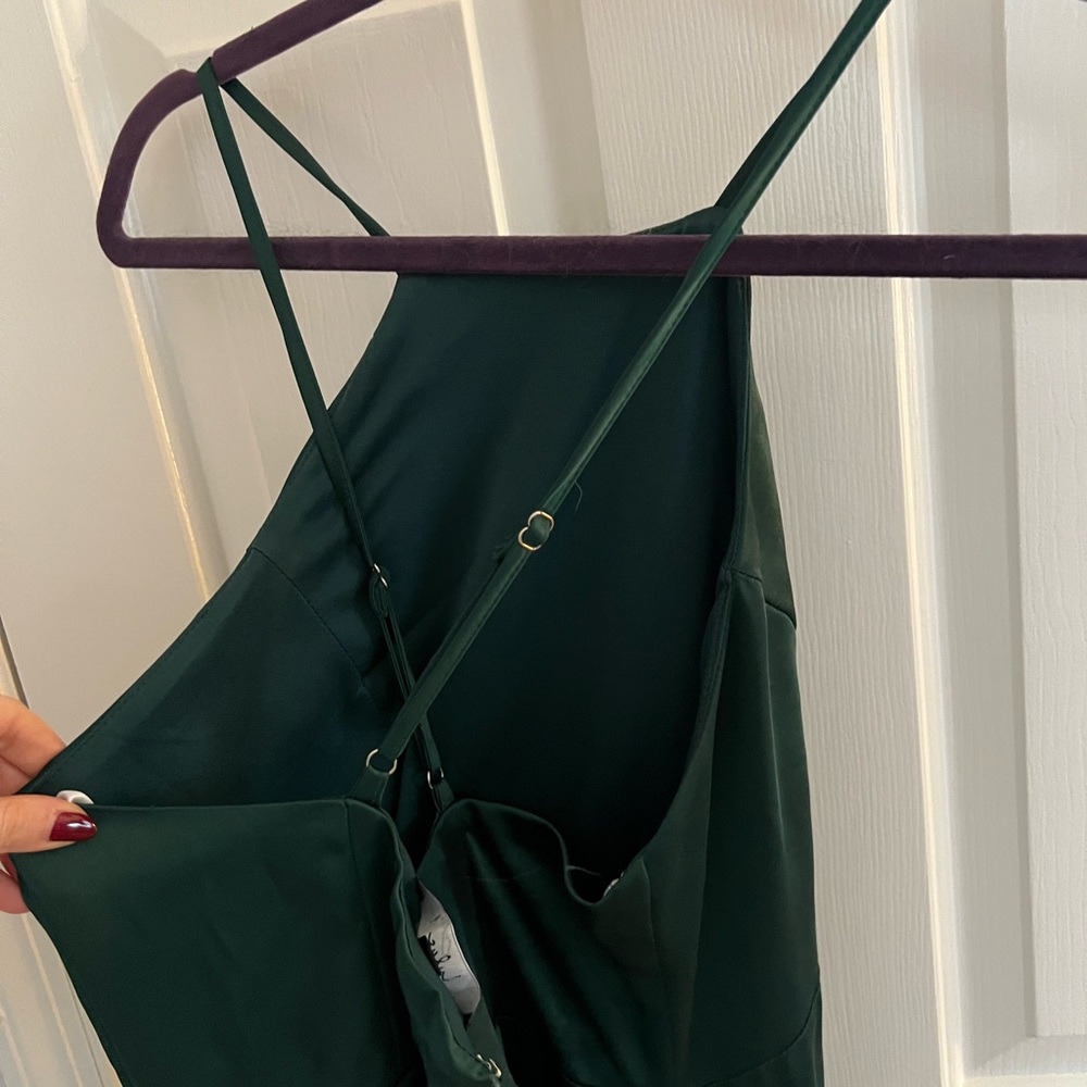 Lulu’s Born to Captivate Forest Green Satin Backless Maxi Dress - Picture 7 of 7